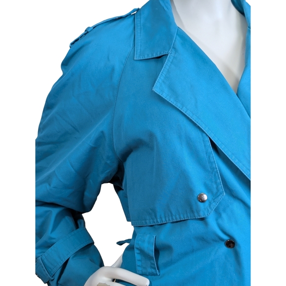 Vintage Teal Double-Breasted Trench Coat | 80s/90s VIPetites | Size M–L - Picture 3 of 8